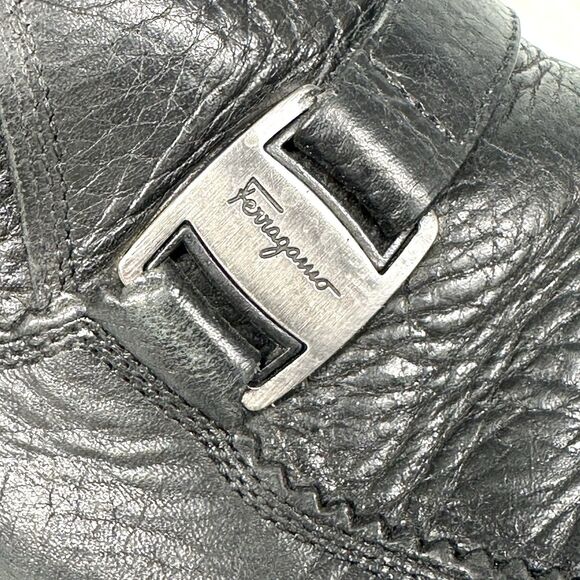 Salvatore Ferragamo Loafers Black Pebble Leather Wingtip Mens Size 10 Vibram
